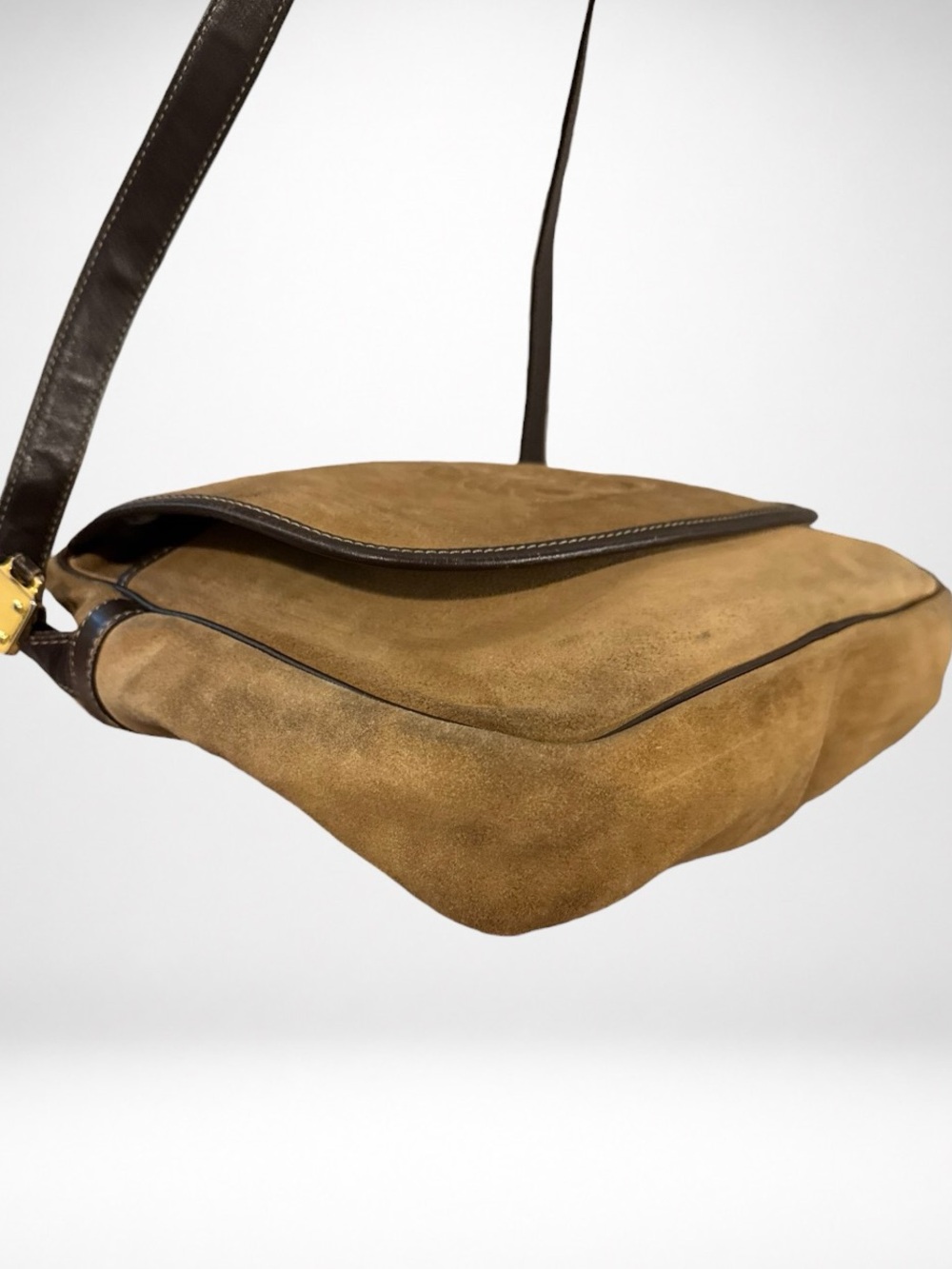 SOLD Loewe Suede Leather Crossbody Shoulder Bag Brown Anagram Logo Vintage - Picture 9 of 13